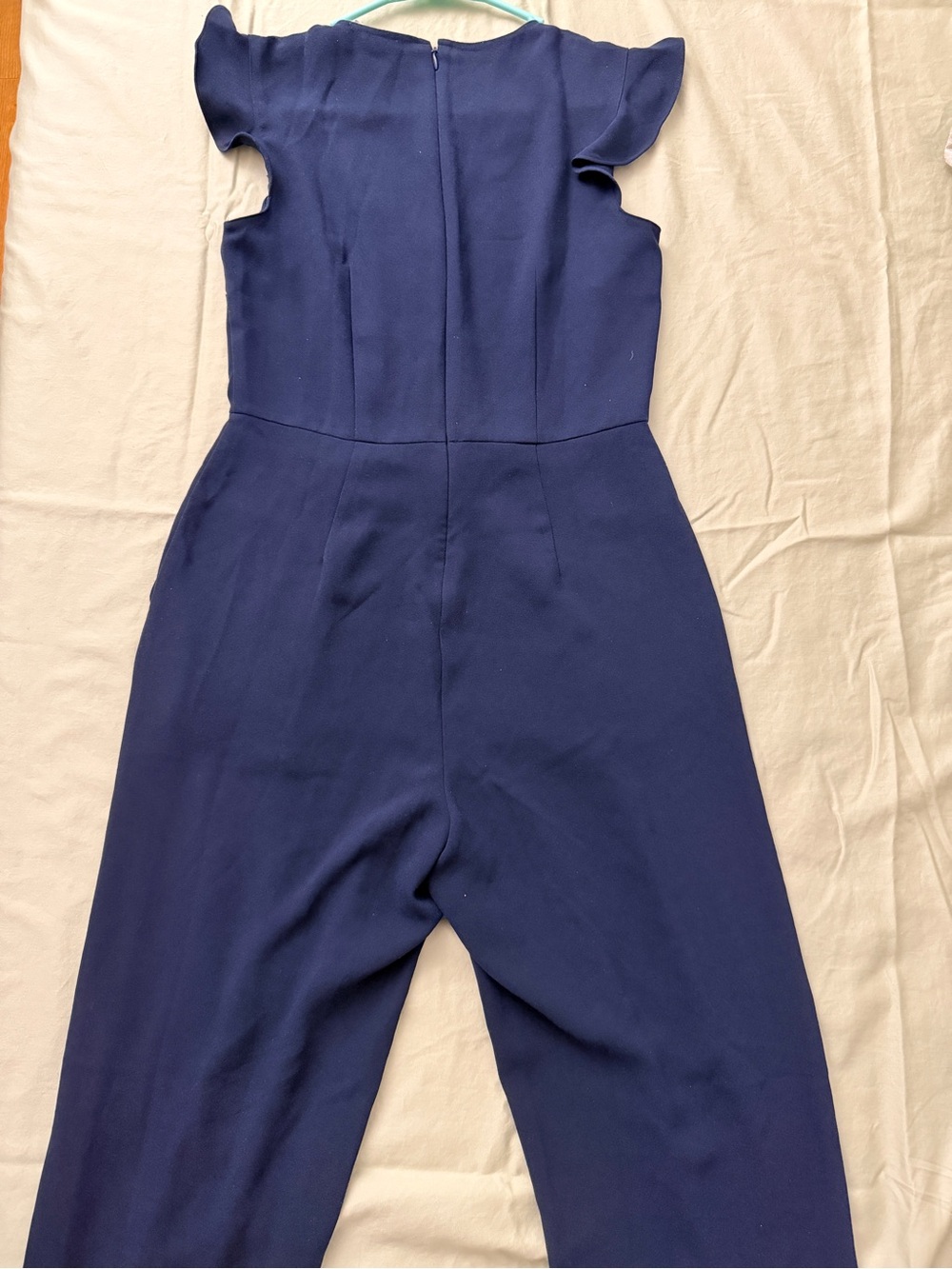 LOFT Navy Button-Front Ruffle Sleeve Jumpsuit - Picture 2 of 2
